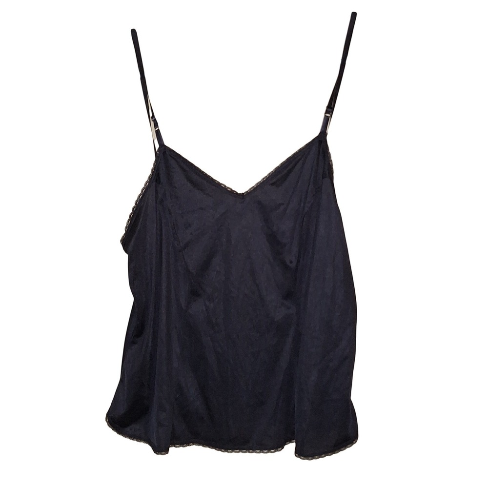 Vassarette‎ Black Lace Trim Camisole Adjustable Straps Plus Size 2XL/48 17-701